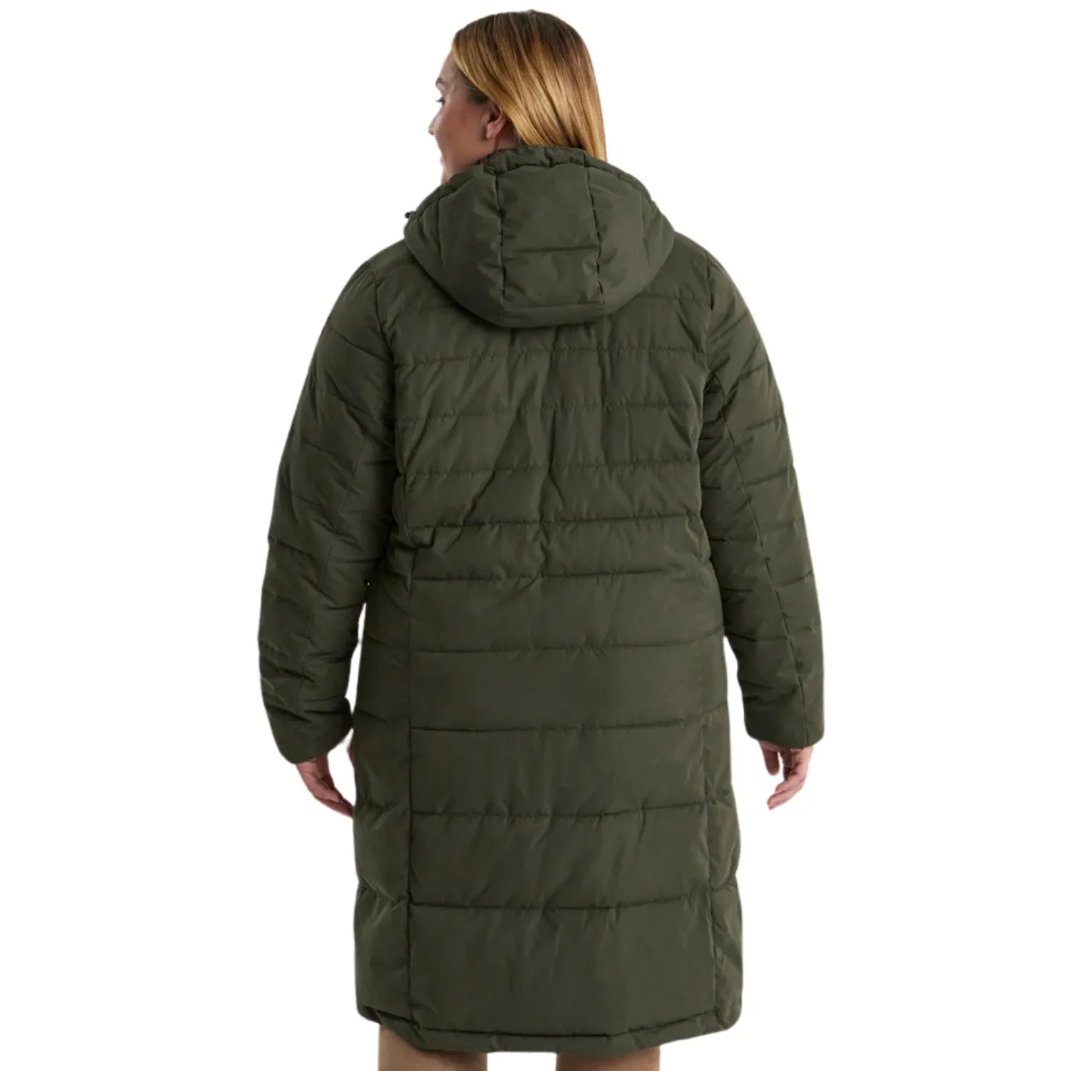 Stoy Dawn Womens Plus Size Long Puffer Jacket Dark Olive Sizes 22-28