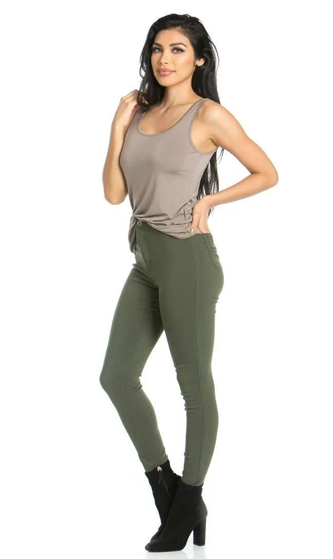 Super High Waisted Stretchy Skinny Jeans - Olive