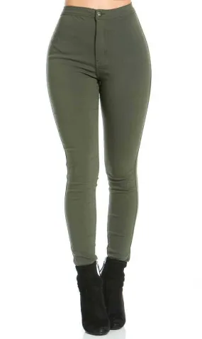 Super High Waisted Stretchy Skinny Jeans - Olive