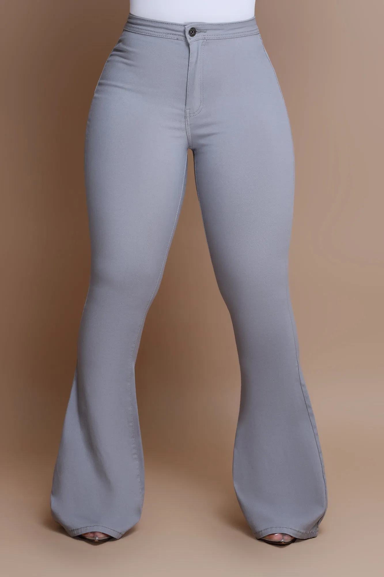 Super Swank High Rise Flare Stretchy Jeans - Grey