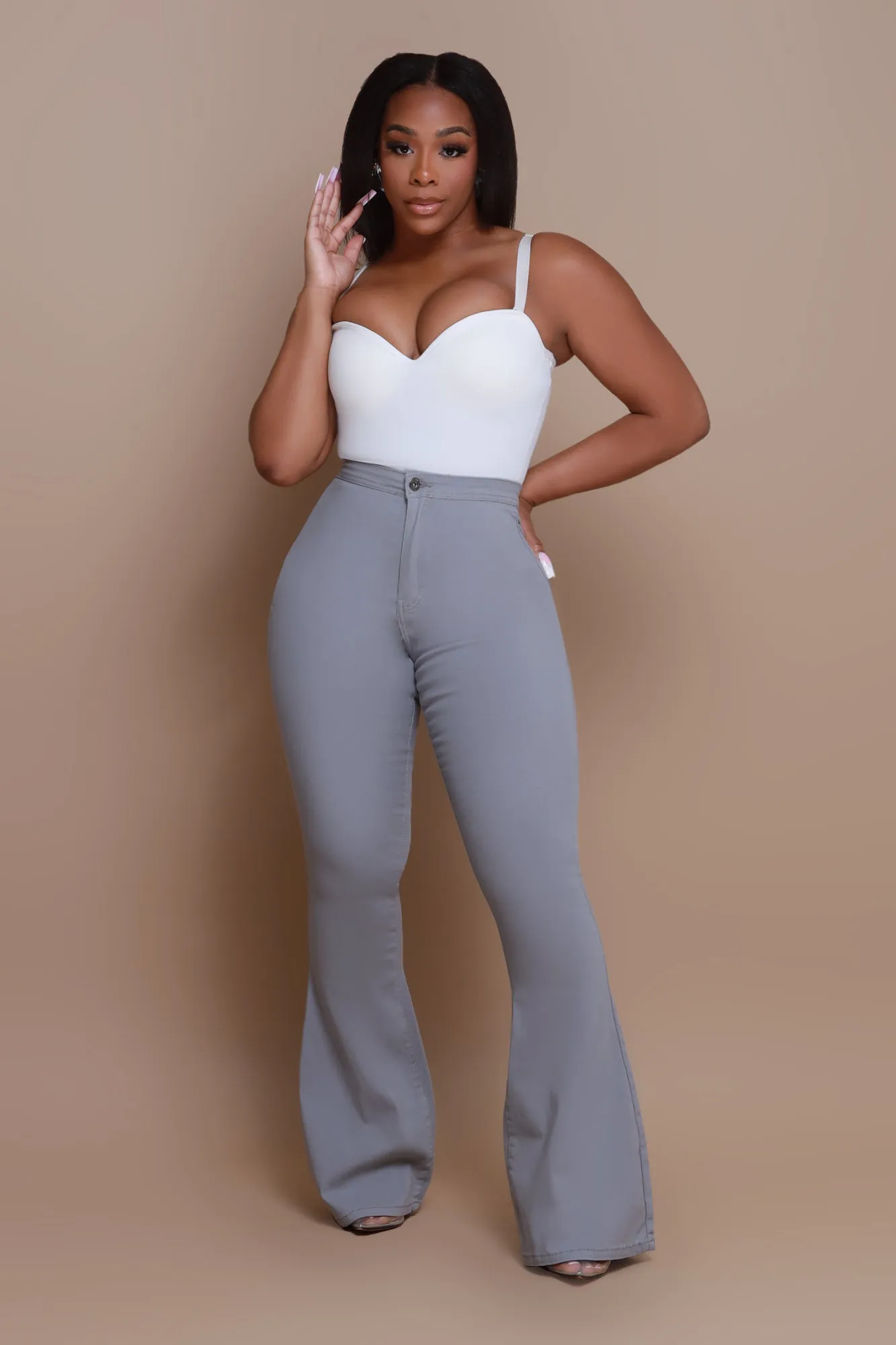 Super Swank High Rise Flare Stretchy Jeans - Grey