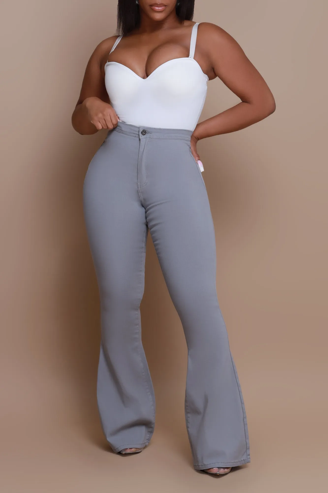 Super Swank High Rise Flare Stretchy Jeans - Grey