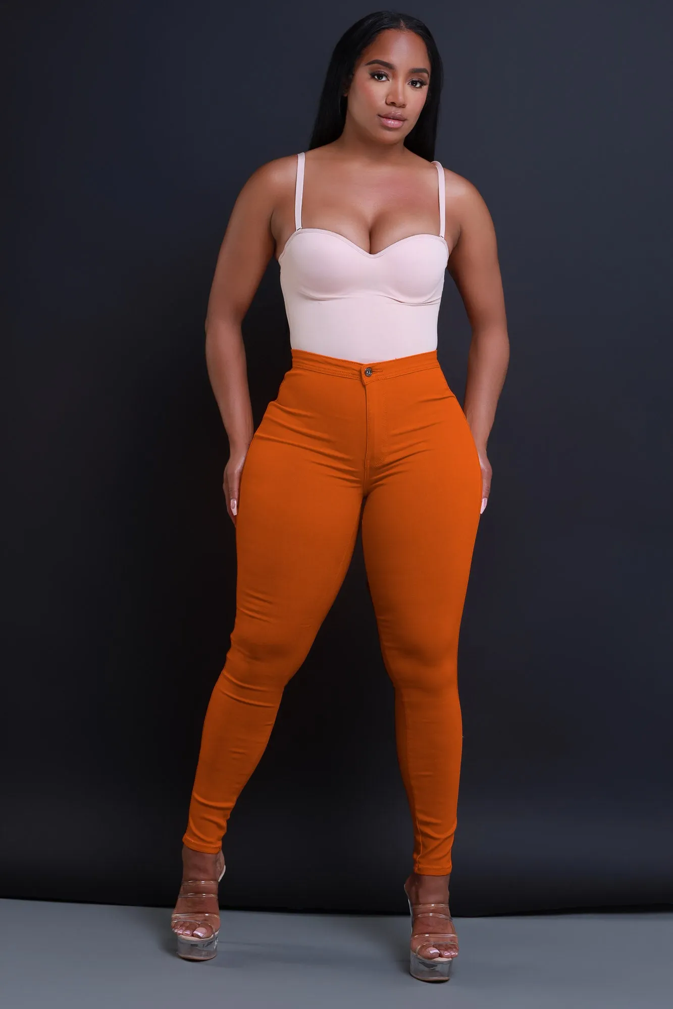 Super Swank High Waist Stretchy Jeans - Rust