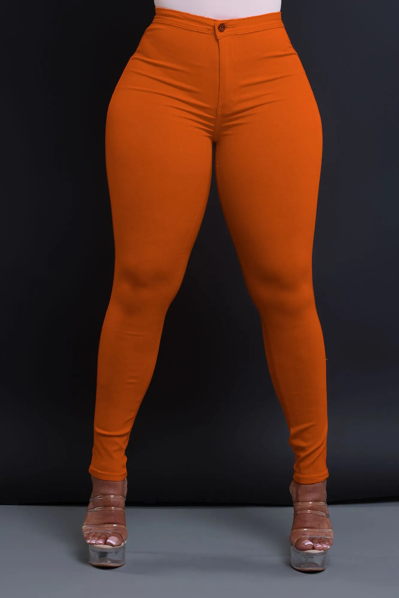 Super Swank High Waist Stretchy Jeans - Rust