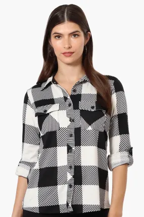 Urbanology Plaid Roll Up Sleeve Button Up Shirt - Black