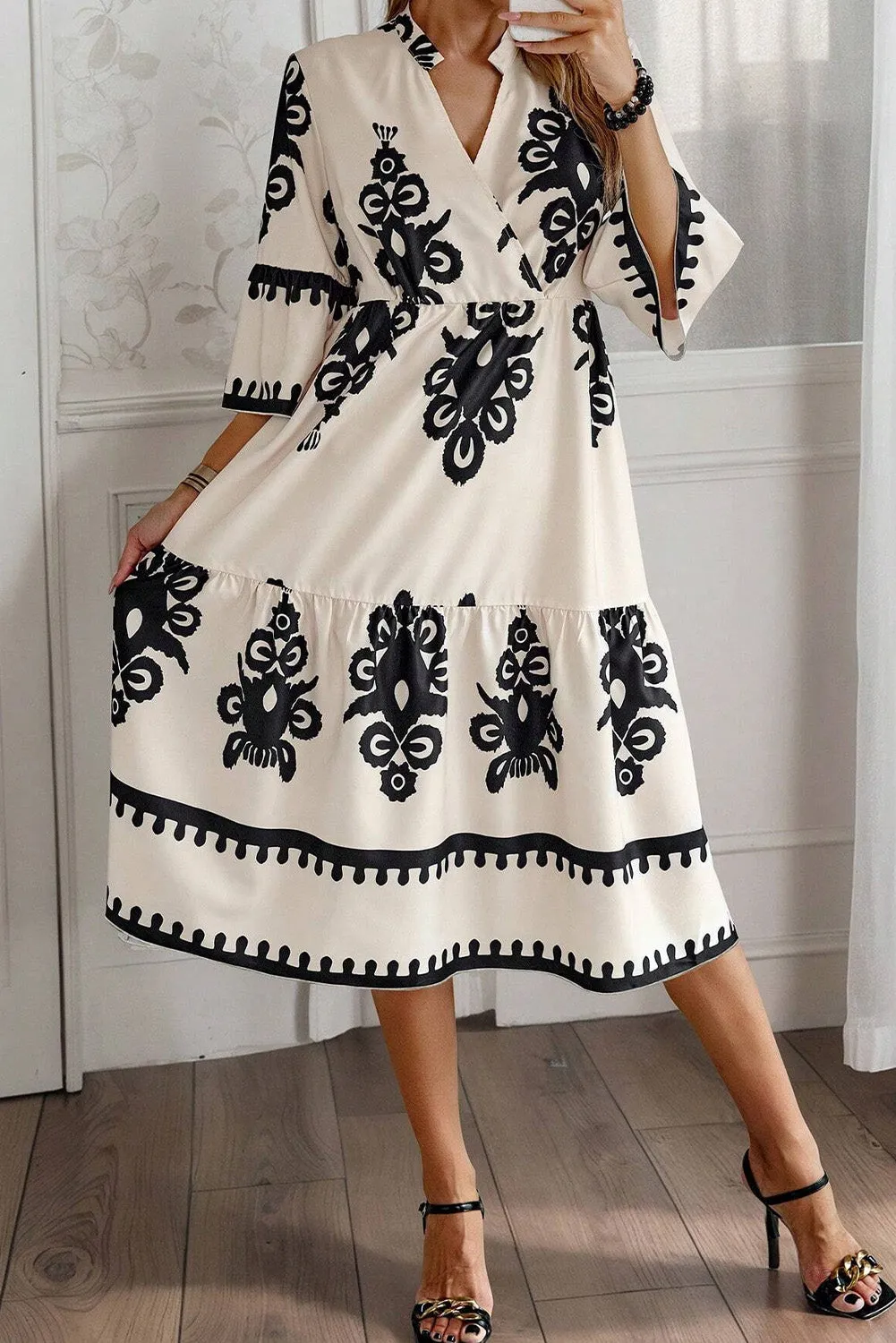 Western Geometric Print Midi Dress