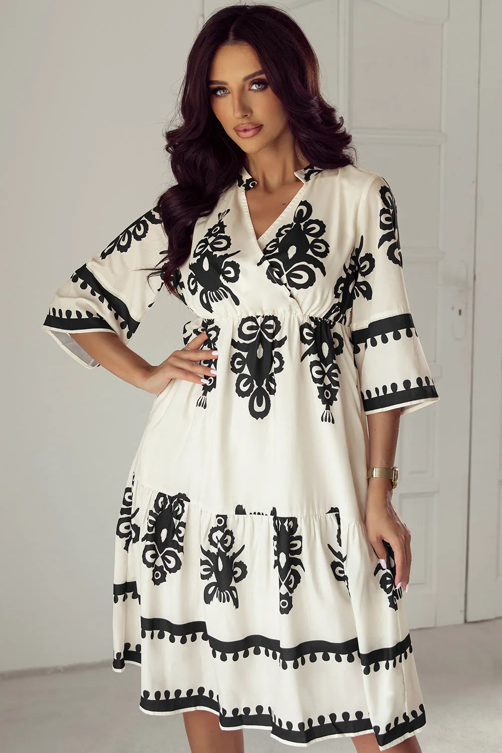 Western Geometric Print Midi Dress