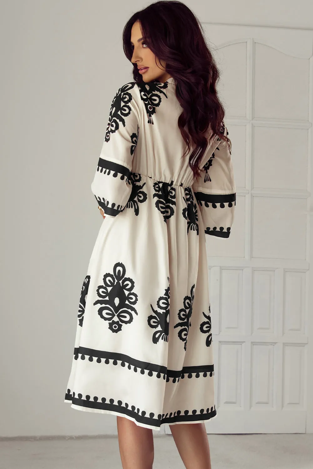 Western Geometric Print Midi Dress