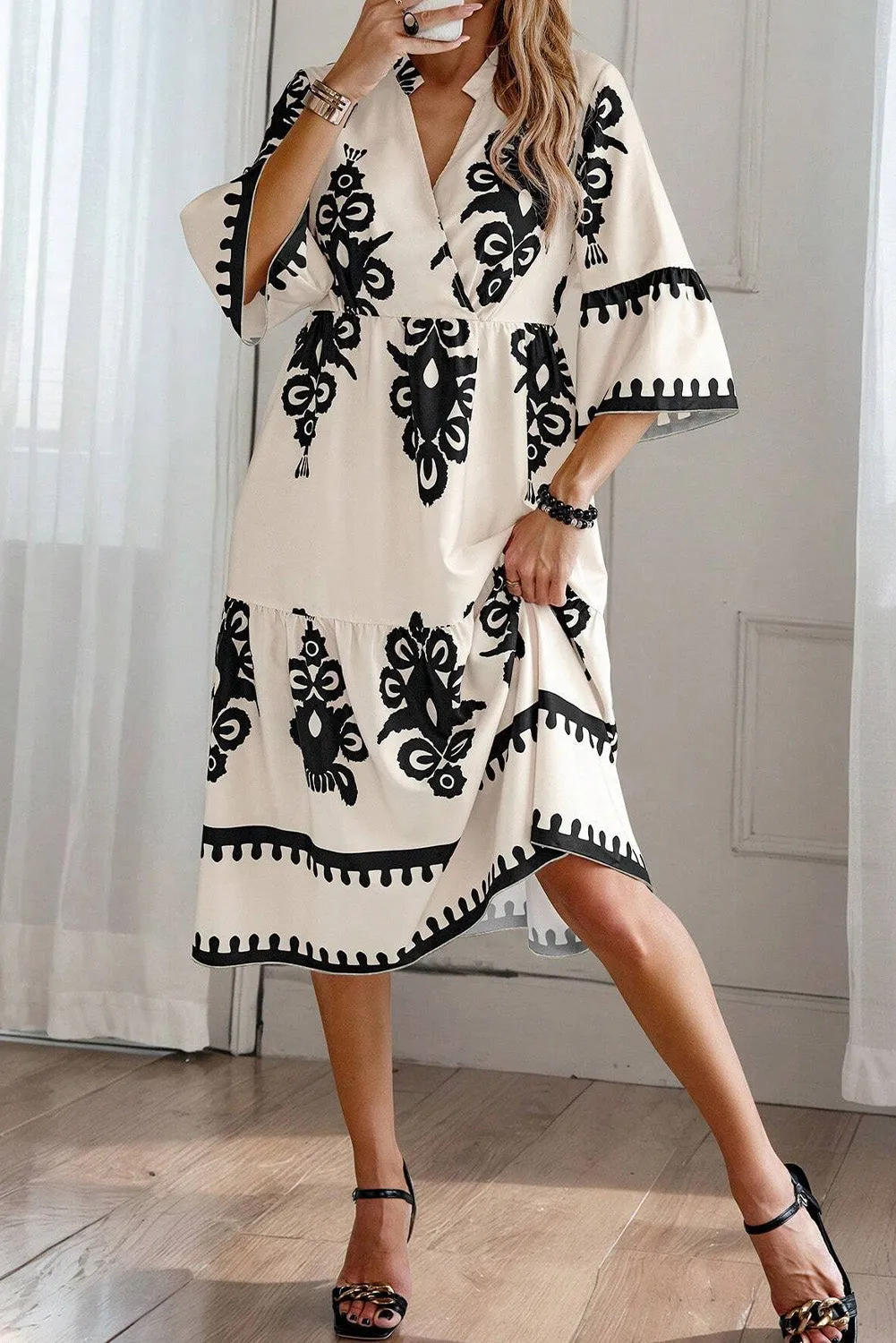 Western Geometric Print Midi Dress