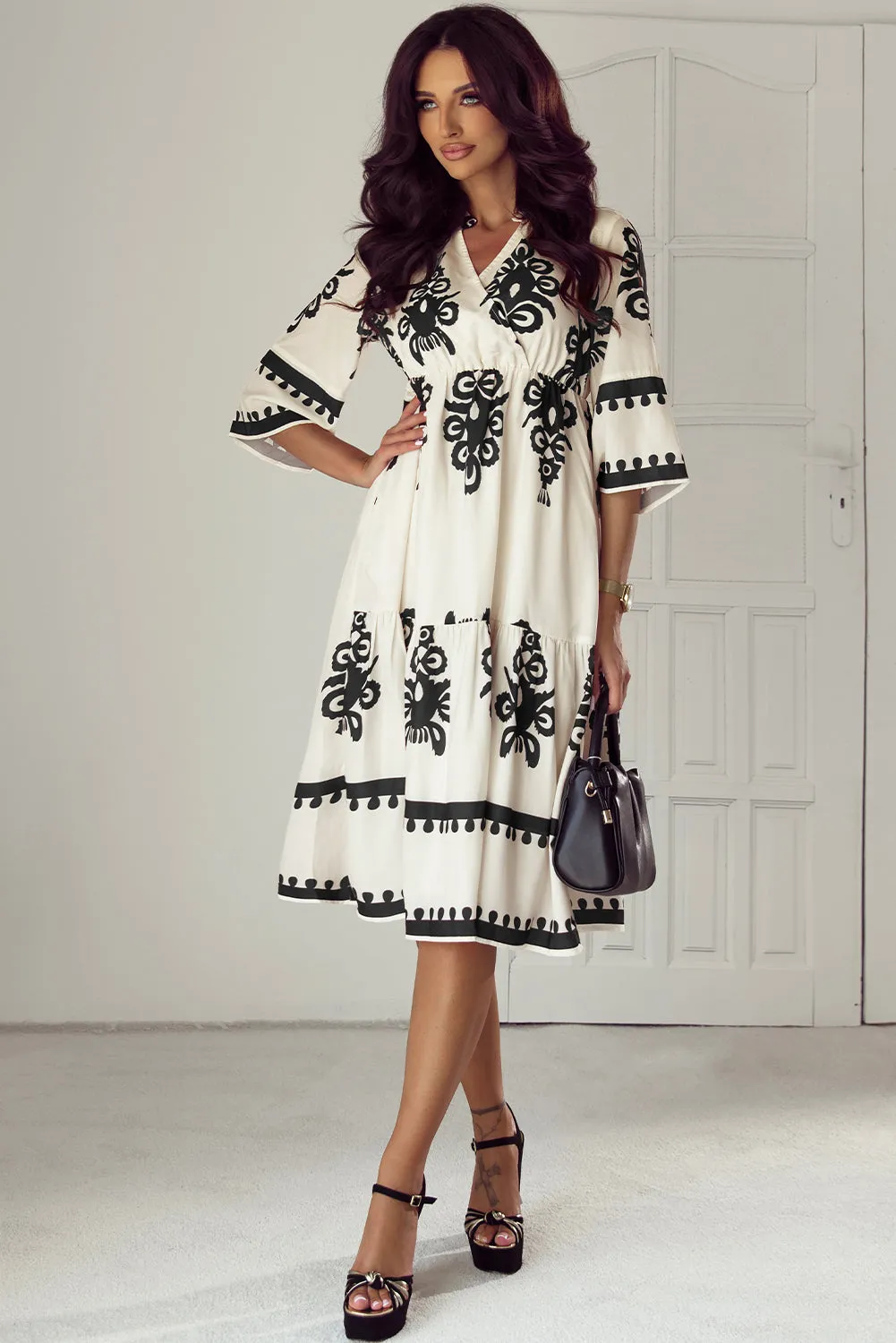 Western Geometric Print Midi Dress