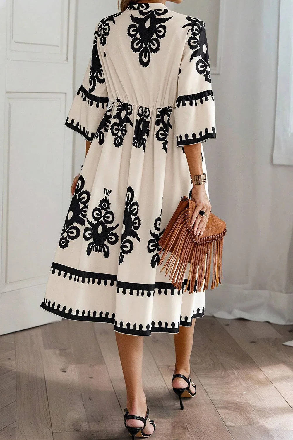 Western Geometric Print Midi Dress