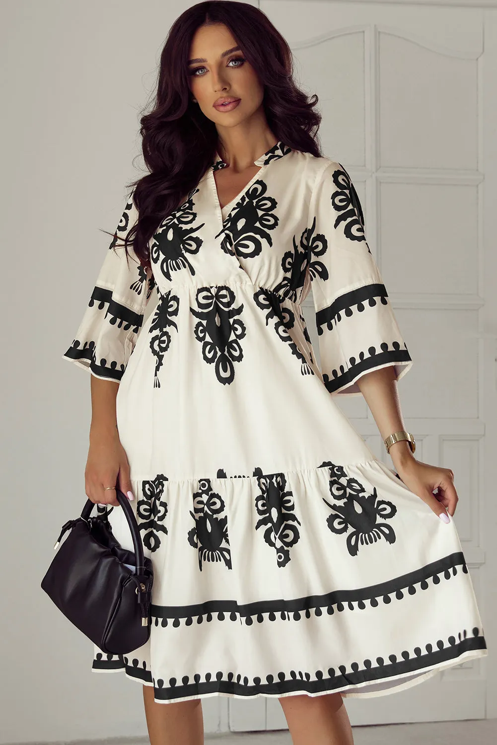 Western Geometric Print Midi Dress