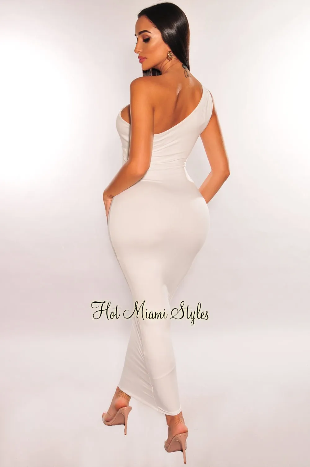 White One Shoulder Cut Out Midi Dress