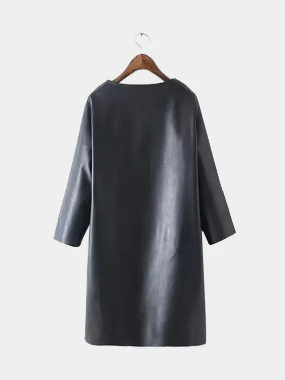 Wholesale Black Round Neck 3/4 Length Sleeve Plain Midi Dress