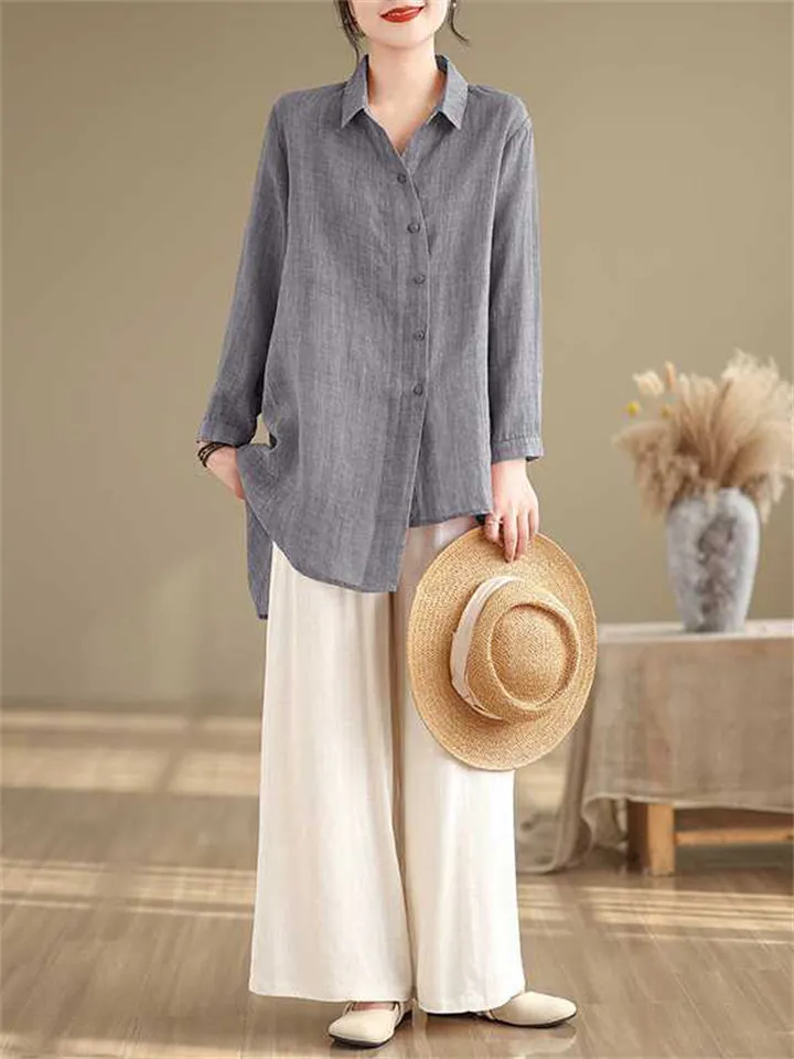 Women's Irregular Turndown Collar Button Up  Shirts