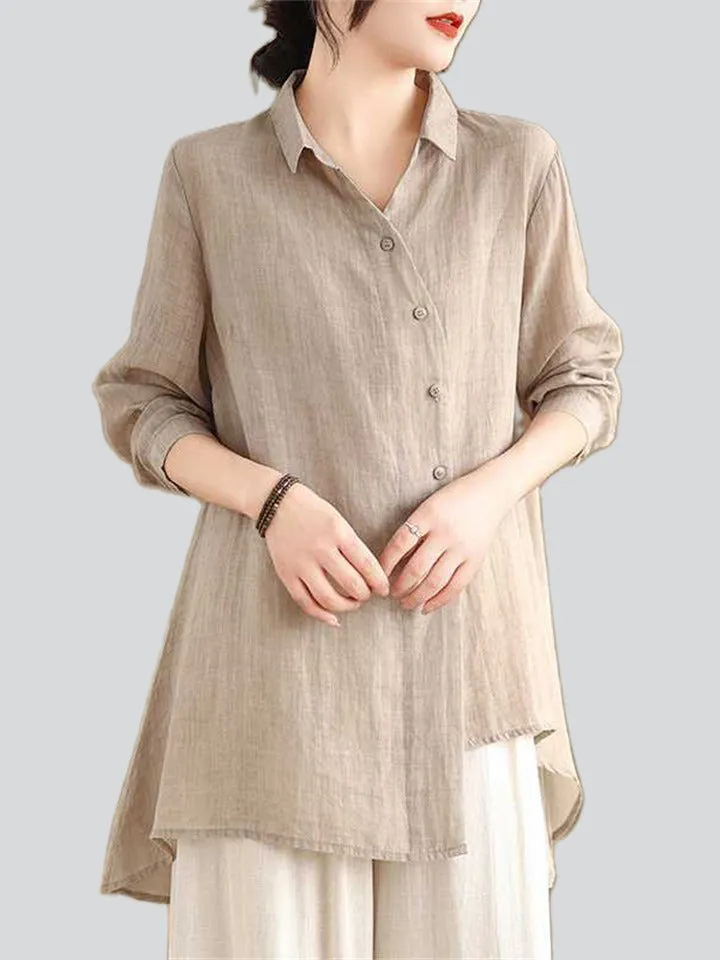 Women's Irregular Turndown Collar Button Up  Shirts