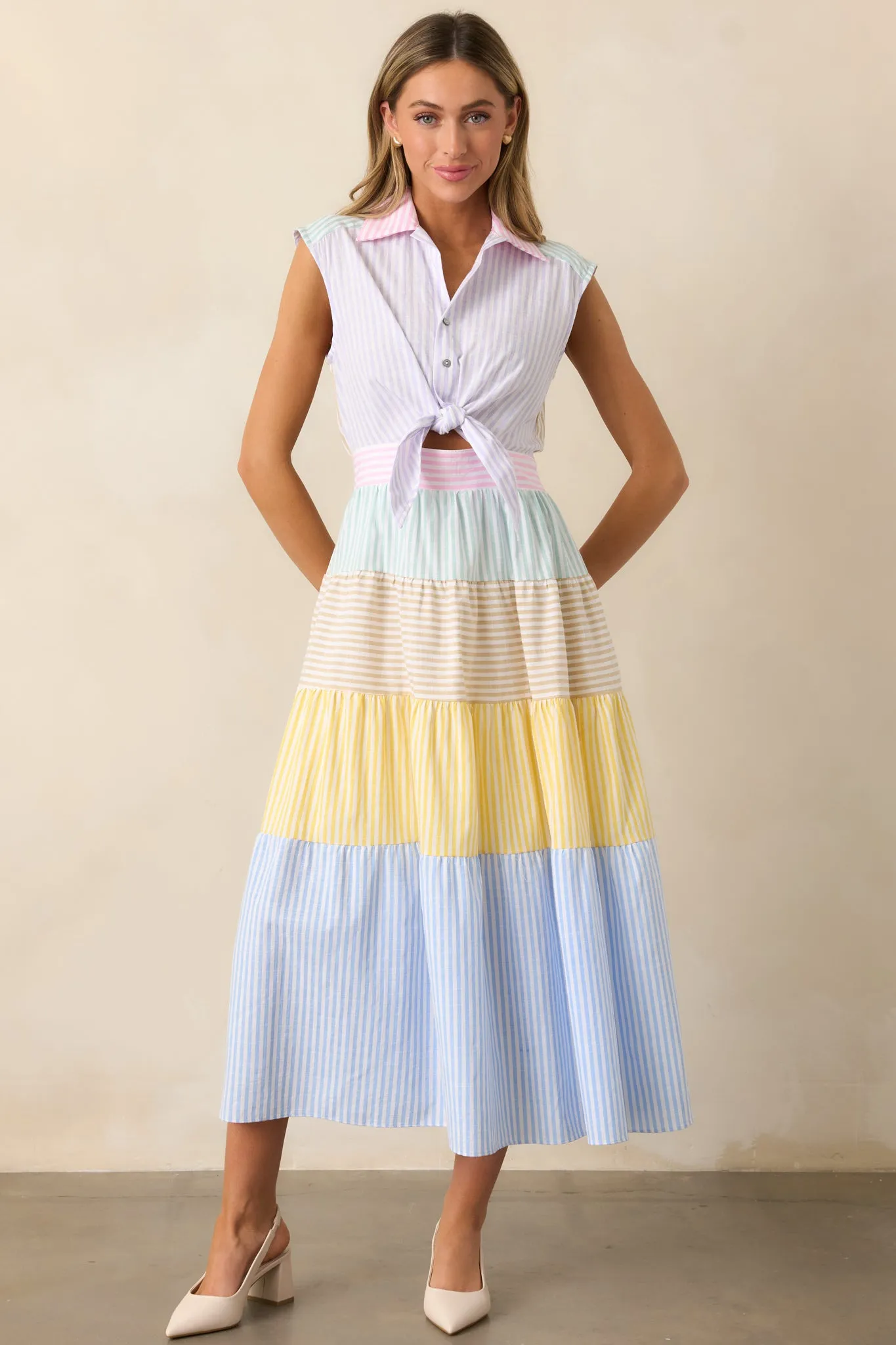 Yacht Club Lavender Multi Stripe Midi Dress