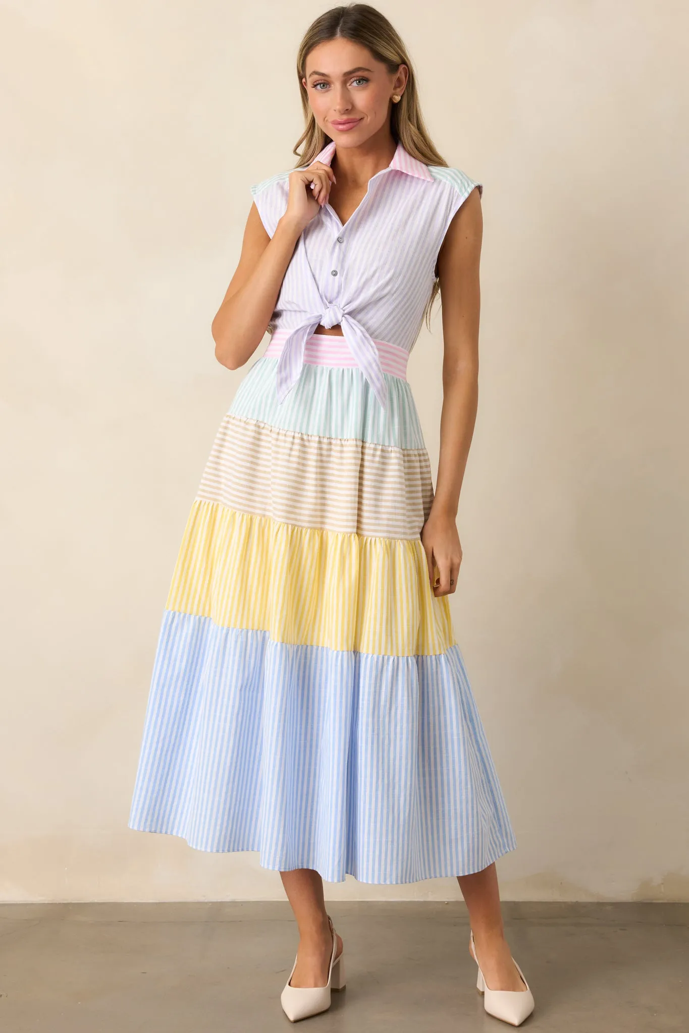 Yacht Club Lavender Multi Stripe Midi Dress