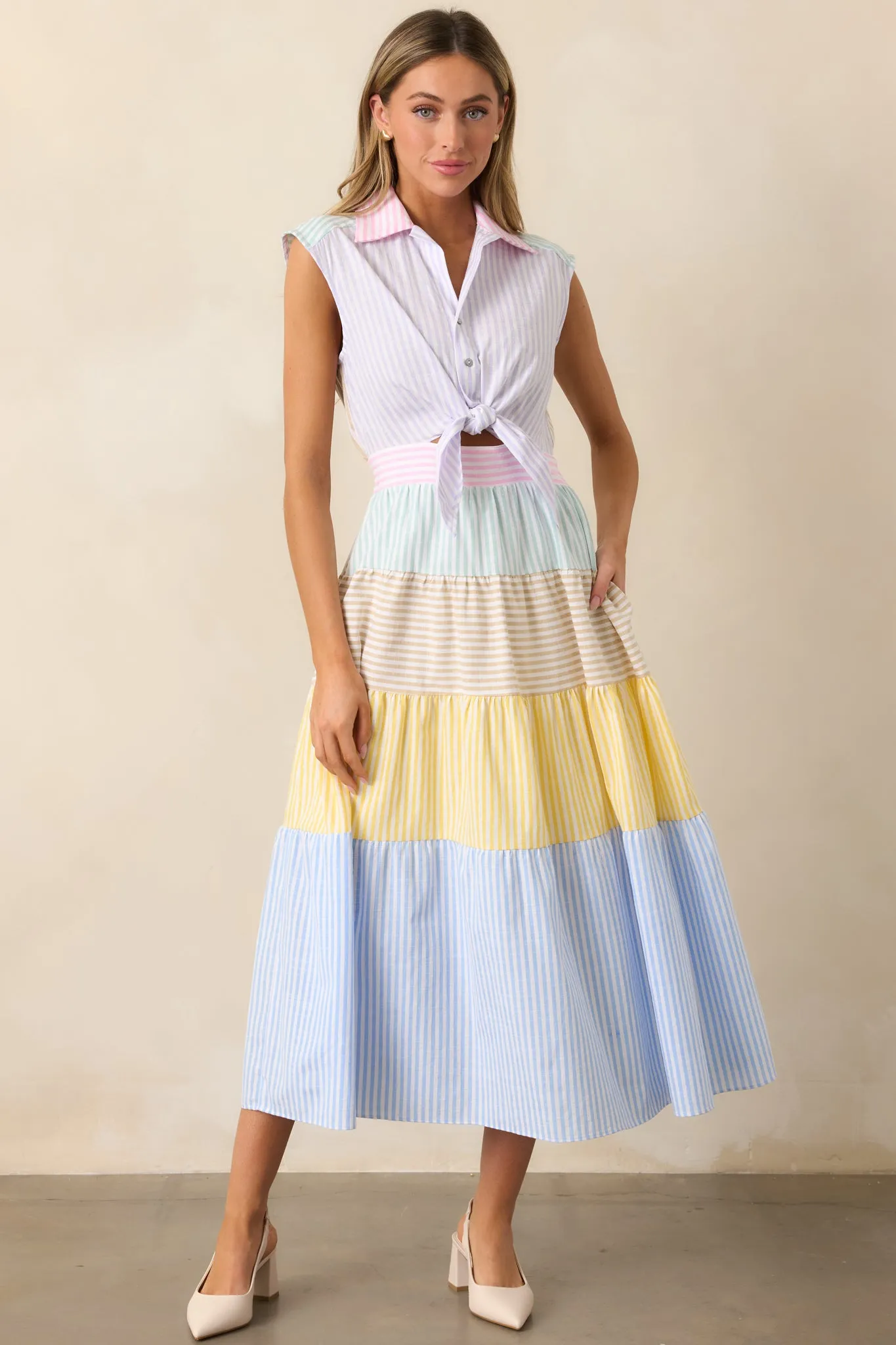 Yacht Club Lavender Multi Stripe Midi Dress